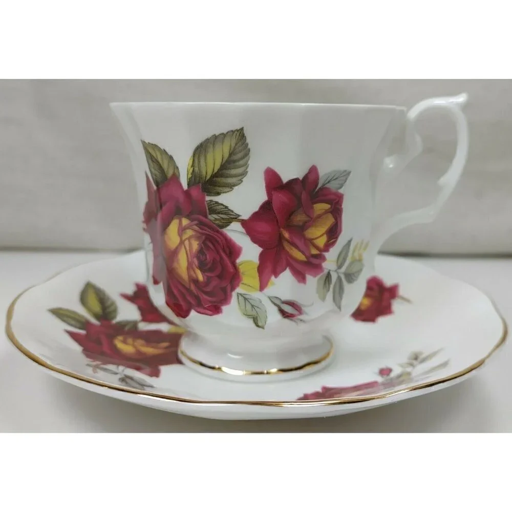 Clare Bone China White Floral Victorian Gold Rim Tea Cup And Saucer Set